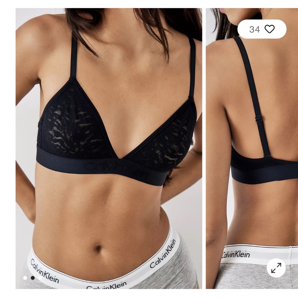 Calvin Klein Black Unlined Lace Triangle Bra Size Medium NEW